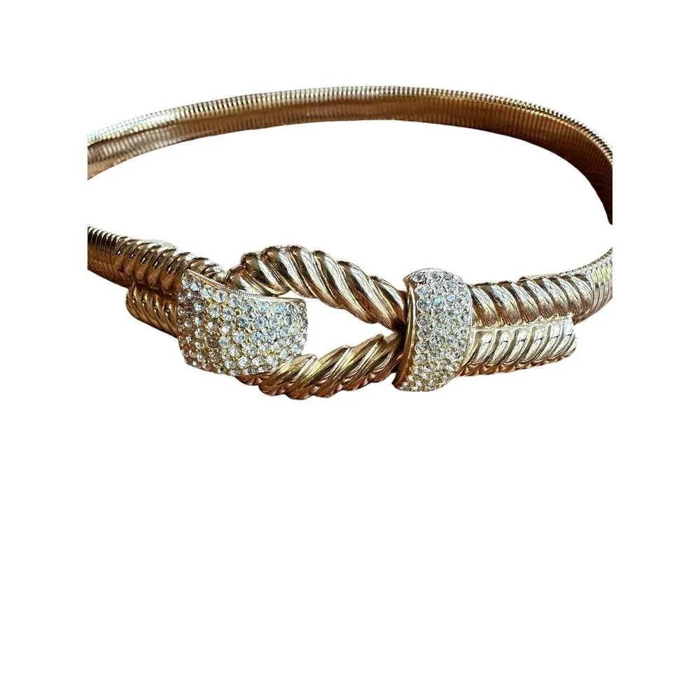 Accessocraft Gold Stretch Belt Rhinestone‎ Buckle Vintage 28